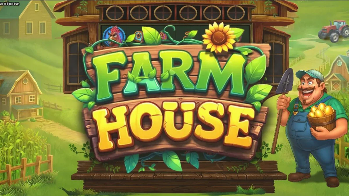 Tampilan visual slot Farm House dengan tema peternakan yang ceria dan kisi 6x6.