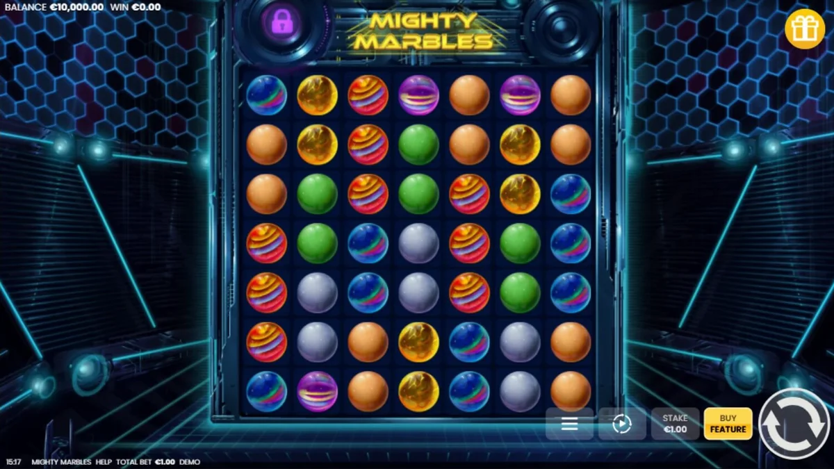 Neon cosmic marble theme in Mighty Marbles slot game
